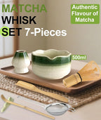 JBER Matcha Whisk Set, Ceramic Matcha Set Includes Bowl, Matcha Whisk (Chasen) and Holder, Sifter, Bamboo Scoop, Spoon & Rest - 7 Pcs Matcha Kit Set for Matcha Lovers & Beginners, Gradient Green