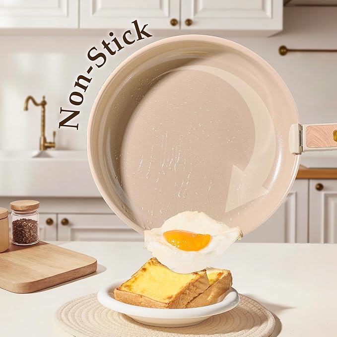 CAROTE 19PCS Ceramic Nonstick Cookware Set, Pots and Pans Set with Detachable Handle, PFAS-Free Non-Toxic, Induction & Oven Safe, Stackable Space-Saving, Taupe