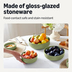 Amazon Basics Glazed Stoneware Serving Bowls, 3-Piece Set, Dishwasher-Safe, Microwave-Safe, Olive