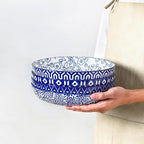 Selamica Ceramic Pasta Bowls Set of 4, 34 OZ Salad Bowls, 8.6 Inch Wide and Shallow Bowls, Microwave & Dishwasher Safe, Vintage Blue