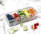 IVYHOME Chilled Condiment Server, Taco Bar Serving Set, Versatile Ice Containers, with 5 Lidded Containers and Detachable Ice Storage Layer, 2 Hanging Cups for Storing Tong and Forks
