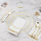 BESTVIP 175PCS Clear Gold Disposable Dinnerware Set for 25 Guests, Plastic Plates for Party, Wedding, Christmas, Include: 50Plastic Plates, 25 Gold Silverware, 25 Cups, 25 Napkins