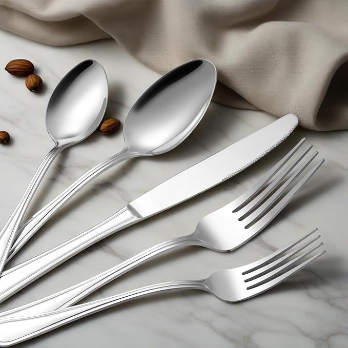 60-Piece Silverware Set - Silverware Set for 12, Stainless Steel Flatware Set with Forks, Knives & Spoons, Mirror Polished Cutlery Set, Dishwasher Safe