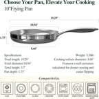 Umite Chef 10 Inch Stainless Steel Frying Pan, Non-Toxic 5 Ply Stainless Clad, Professional Skillet Cookware, Dishwasher Safe Kitchen Pan, Compatible with Induction, Oven Safe Saucepan,PFOA&PTFE Free