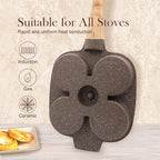 Ceramic Egg Frying Pan, Nonstick 4 Cup Fried Egg Pan with Detachable Handle, Omelette Pan Induction Compatible - Brown