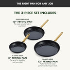 GreenPan Hard Anodized Healthy Ceramic Nonstick, 8" 10" and 12" 3 Piece Frying Pan Skillet Set, Gold Handle, PFAS-Free, Dishwasher Safe, Oven Safe, Black