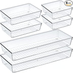 Criusia 6 Pcs Large Size Clear Drawer Organizer Set, Acrylic Non Slip Non Cracking Kitchen Drawer Storage Tray Divider, Multifunctional Storage for Cosmetics, Bathroom, Tools, Kitchen and Office