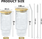 4 Pcs 16 oz Glasses Cups Set with Bamboo Lids Straws Brush Sunflower Glassware Set for Juice Iced Coffee Beer Cocktail Whiskey