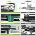 TOOLF Extendable Dish Drying Rack, Multifunction Dish Rack for Kitchen Counter, Large Expandable Dish Drainer,Dryer Rack with Drainboard & Utensil Holder, Black