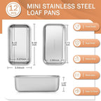 TeamFar Mini Loaf Pan, 12 PCS Stainless Steel Loaf Pans for Baking Bread, 6.3 x 3.5 Inch Bread Baking Pan for Homemade Bread, Meatloaf, Cake and Brownies, Non-Toxic, Oven & Dishwasher Safe