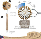 LOLA -The Original - Dishwashing & Vegetable Brush, 6 Pack, Hardwood w/Poly Fiber Bristles, Reusable, Sustainable, Has EZ-Grip Handle
