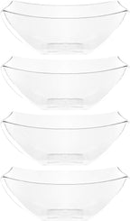 PLASTICPRO Disposable Square Serving Bowls, Party Snack or Salad Bowl, Plastic Clear or White Pack of 4 (16 OUNCE, Clear)