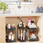 Simple Trending 3 Pack Under Sink Organizer, Pull-Out Cabinet Organizer Drawer, 2 Tier Multi-Purpose Slide Out Storage Shelf for Kitchen Bathroom, Black