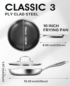Nonstick Frying Pans with Lid,10-Inch Non Stick Skillet with Honeycomb Surface,Dishwasher-Friendly,Oven-Safe,Induction Compatible,PFAS-Free,Non-Toxic,Compatible with All Cooktops.