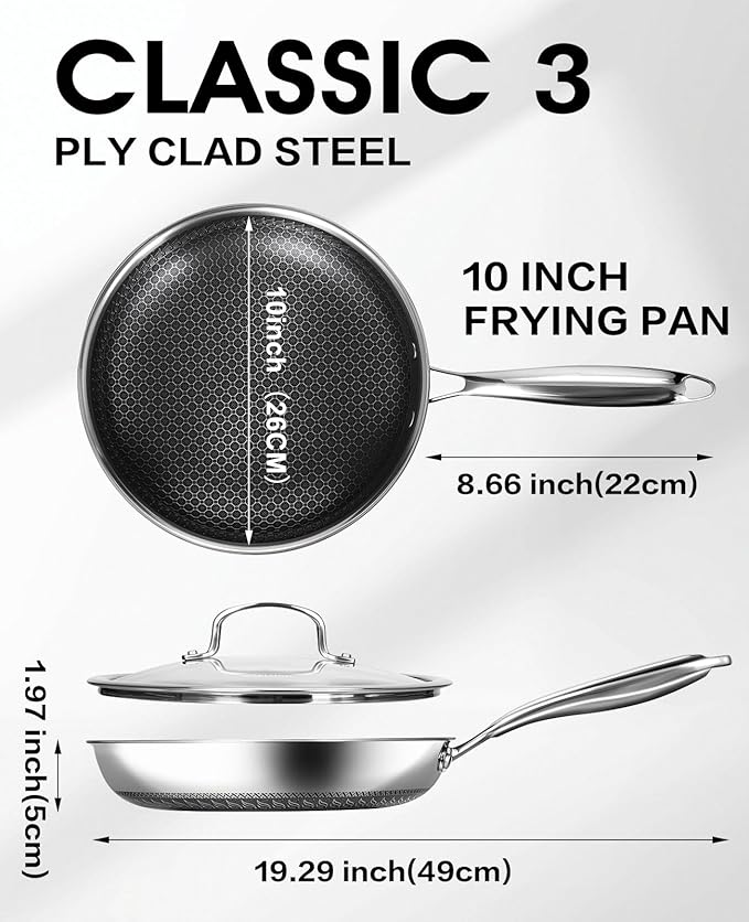 Nonstick Frying Pans with Lid,10-Inch Non Stick Skillet with Honeycomb Surface,Dishwasher-Friendly,Oven-Safe,Induction Compatible,PFAS-Free,Non-Toxic,Compatible with All Cooktops.