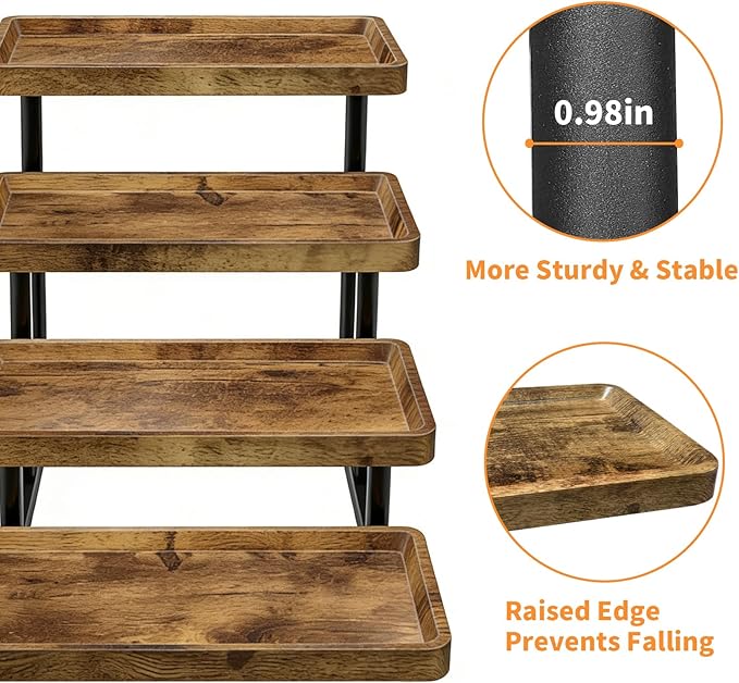 4 Tier Cupcake Stand, 15.7" Large Wooden Serving Tray for Party Food Display, Rustic Tiered Tray Decor Capable of Dessert Table & Perfume Organizer, with Sturdy Metal Frame