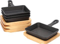 Megachef Cast Iron Mini Fry Pan/Saute Pan with Wood Tray, Cookware, Bakeware, Serveware (4 Piece)