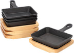 Megachef Cast Iron Mini Fry Pan/Saute Pan with Wood Tray, Cookware, Bakeware, Serveware (4 Piece)