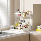 Ceetug Under Kitchen Sink Organizers and Storage Pull Out 2 Tier Metal Bathroom Cabinet Organizer (White, 2 Pack)