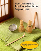 Bamboo Matcha Whisk Set with 2-pack 100% Natural Bamboo matcha Whisk,Sifter,Tea Scoop and Tea Spoon，Handcrafted Traditional Japanese Chasen, Matcha Kit for Authentic Matcha Tea Preparation