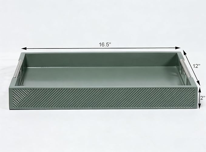 Serving Tray with Polished Metal Handles, 16.5''x12'' Rectangle Coffee Table Tray, Modern Decorative Tray, Large Ottoman Tray, Perfect for Storage and Display (Grey)