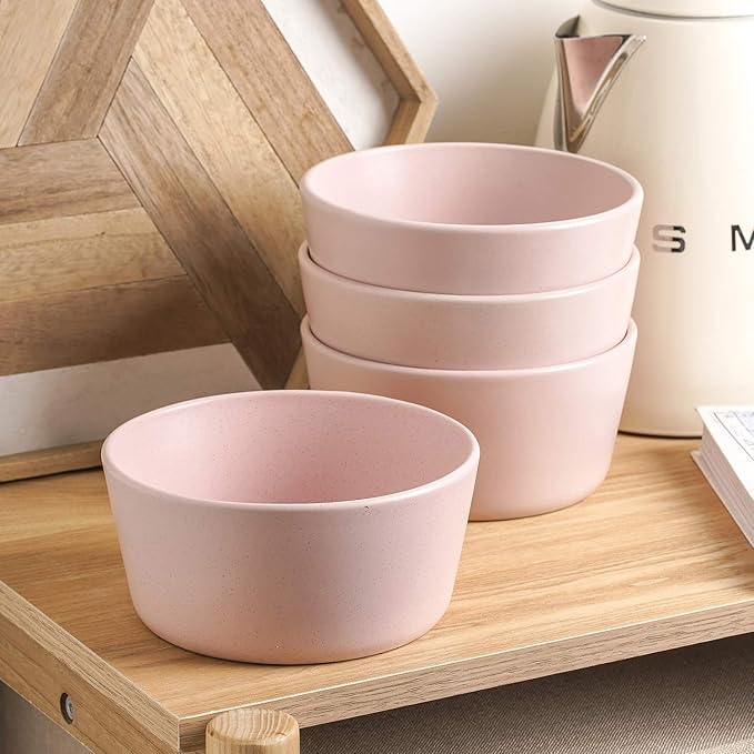 Stone Lain Albie Stoneware 16-Piece Modern Dinnerware Set, Kitchen Plates and Bowls Sets, Service for 4, Pink, Microwave & Dishwasher Safe