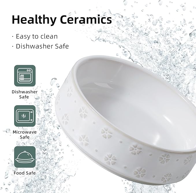 Havniva 6.1inch Ceramic Raised Double Bowls Set with Acacia Wood Stand, 2 Heights Elevated, Food & Water Bowls for Toy Breed Dogs, Kitty, Cats, Pet Bowl(13.5OZ, Arctic White)