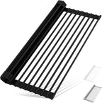 HANZENMA Roll Up Dish Drying Rack Over The Sink Kitchen Roll Up Sink Drying Rack Multipurpose Foldable Sink Drying Mat, Heat-Resistant, Anti-Slip & Anti-Rust Dish Rack for Kitchen, 17" x 13", Black