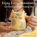 Bico Cartoon Cat Coffee Mugs Set of 4, Cute Ceramic Mugs with Unique Cats Faces, Stoneware Coffee Tea Mug Gifts for Cat Lovers, Women and Men, Microwave and Dishwasher Safe (10 oz)