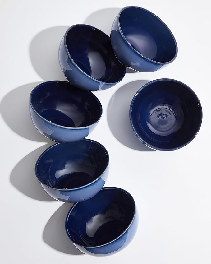 Pokini 5.5" Cereal Bowls & Dessert Bowls Set of 6-22 Oz Small Bowls for Kitchen-Ceramic Bowl for Cereal, Soup, Oatmeal, Salad, Ramen, Noodle, Rice, Yogurt-Dishwasher & Microwave Safe, Light Blue