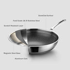 Wok, 13 Inch Hybrid Woks & Stir-fry Pans Nonstick with Double Handles, Non Toxic Stainless Steel Wok Pan with Lid, Dishwasher Induction Oven Broiler Safe