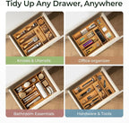 Carbonized Bamboo Kitchen Drawer Organizer, 8 Slots Silverware Organizer, Utensil Holder & Cutlery Tray, 2.2" Deep for Extra Capacity, Non-Slip Feet Included