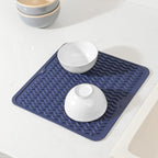 MicoYang Silicone Dish Drying Mat for Multiple Usage,Easy clean,Eco-friendly,Heat-resistant Silicone Mat for Kitchen Counter or Sink,Refrigerator or Drawer liner Navy Blue M 12 inches x 12 inches