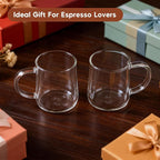 Glass Espresso Cups Set of 2, 3 oz Clear Espresso Shots Cup with Handle, Mini Coffee Cups Glasses Mugs, Demitasse Cups, Cappuccino Cup, Suit for Espresso Machine, Microwave Dishwasher Safe