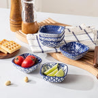 Square Dipping Bowls Set - Mini 2.6 OZ Ceramic Soy Sauce Dishes - 3 inch Small Bowls for Charcuterie, Condiments, Side Dish BBQ, Ramekins Pinch Bowls for Kitchen Prep - Set of 6 - Vintage Blue