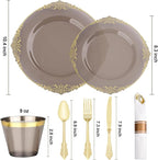 Bestluck 350 PCS Black and Gold Plastic Plates, Disposable Dinnerware Set for 50 Guests, 100 Disposable Plates, 150 Silverwares, 50 Cups, 50 Napkins for Wedding, Party, Graduation