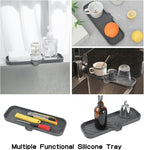 MicoYang Silicone Bathroom Soap Dishes with Drain Spout-Bathroom and Kitchen Sink Organizer,Sponge Holder,Dish Soap Tray,Perfect for Dispenser,Scrubber,Bottle,Cup on Sink or Counter-Grey 12"×4"