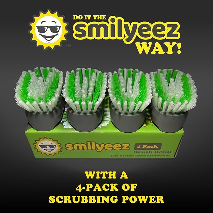 Smilyeez Replacement for Scotch Brite Brush, 4-Pack, Makes Your Dishwand Like New, Dishwand Brush Refills, Scotch Brite Brush Replacement, Easy to Install (2 Packs)
