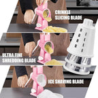 KEOUKE Rotary Cheese Grater Pro 6 in 1 - Shredder Crinkle Slicer Grinder Ice Shaver, Stable Suction, Time-saving Easy Use & Clean, Safe Morden Kitchen Tool for Cheese, Vegetable, Nuts, Chocolate