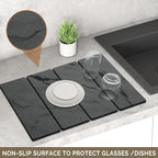Large Stone Dish Drying Mat for Kitchen Counter, 2 PCS Quick Dry Stone Mats, Foldable Water Absorbing Diatomaceous Earth Drying Dishes Pad for Countertop Bottles Utensils Cup(Dark gray 24"x16"&8"x4")