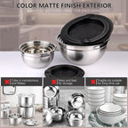Mixing Bowls with Lids set - 25 PCS Stainless Steel Nesting Black Mixing Bowls Set for Baking, Mixing, Serving & Prepping, Size 5, 3.7, 2.8, 2.3, 1.7, 1.1, 0.7QT, 11 Cooking Utensils