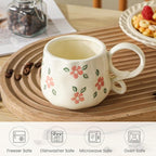Ceramic Cute Coffee Mug For Women, Pretty Coffee Mug,Espresso Mug,9 Oz (270ml) Floral Mug (Flower)