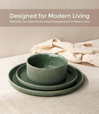 GBHOME 24-Piece Stoneware Dinnerware Set for 8 – Ribbed Ceramic Plates and Bowls, Scratch-Resistant, Microwave & Dishwasher Safe, Reactive Glaze, Dark Green