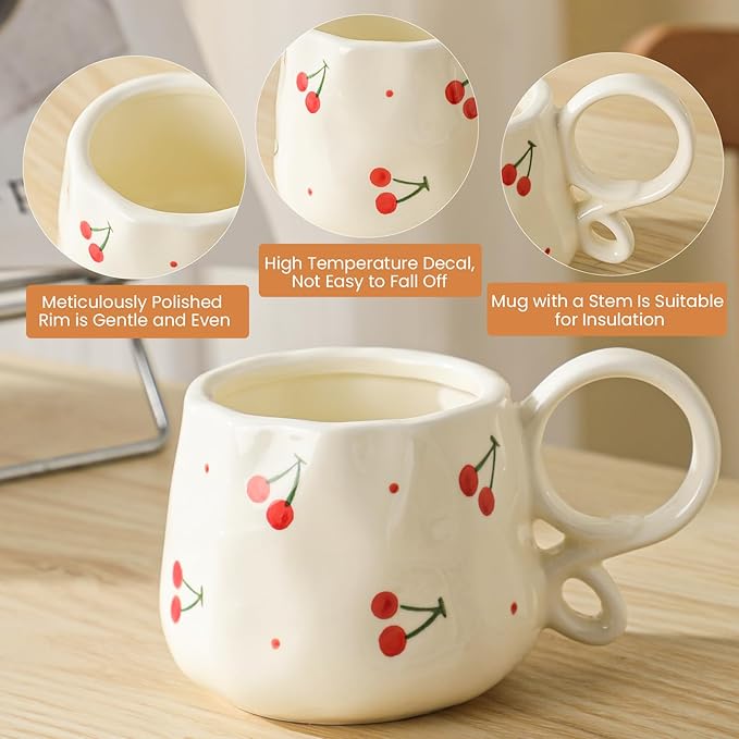 Ceramic Cute Mug For Women,Pretty Coffee Mug,9 oz,Nnique Espresso Mug.Hand-Painted Tea Cup for Women
