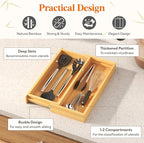 Lifewit Utensil Organizer for Kitchen Drawer, Expandable Cooking Utensil Tray, Cutlery Silverware Flatware Holder, Wood Adjustable Spatula Tools Storage Divider, 7-12 x 15.75", Natural