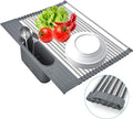 Roll-up Dish Drying Rack with Utensil Holder, Collapsible Stainless Steel (Grey, 17.5" x 15.2")