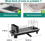 junyuan Compact Dish Drying Rack,Small Dish Rack for Kitchen Counter, Dish Drainer with 360° Rotatable Spout,Plate Rack, Dish Strainer with Cutlery Holder for Pots, Fork & Knives Space Saving