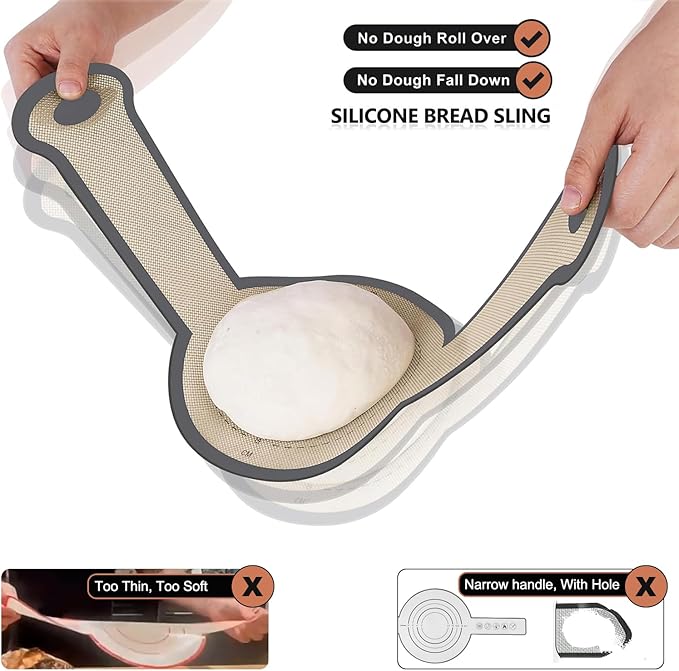 Silicone Bread Sling, Non-Stick & Easy Clean Dutch Oven Baking Mat with Longer Handles, Silicone Baking Sling to Transfer SourDough Easily, Reusable Bread Mat Set