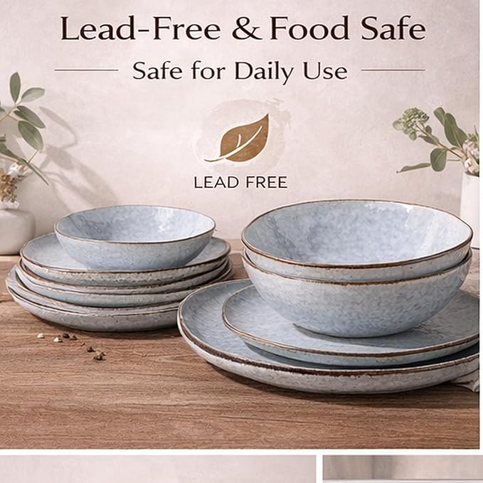AmorArc Ceramic Dinnerware Sets,Handmade Reactive Glaze Stoneware Plates and Bowls Sets,Highly Scratch Resistant | Dishwasher & Microwave Safe Dishes Set,Service for 4 (12pc)