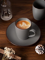 famiware Venus Coffee Mugs for 6, 14 oz Mug Set, Dringking Cup with Handle for Coffee, Tea, Cocoa, Milk, Dark Grey